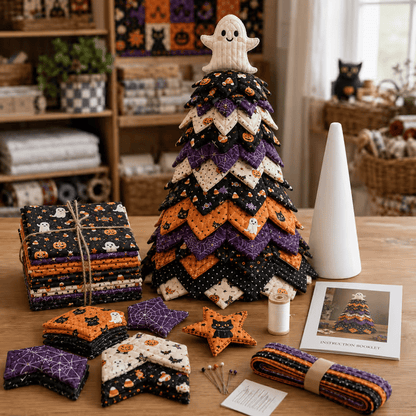 🎄🧵Americana Christmas Tree Quilt Kit – Easy Layered Fabric Holiday Décor for Quilting Lovers