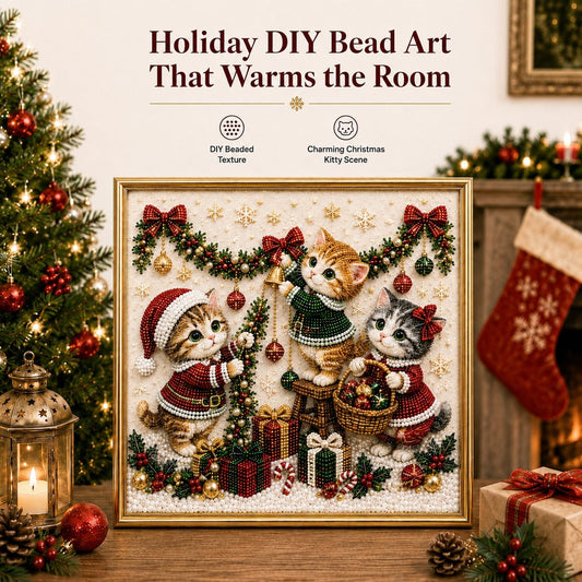 🎄🐾 LAST DAY 49% OFF – Premium 3D Pearl Christmas Kitty Art Kit | Luxury Flocked Canvas with Scratch-Resistant Non-Fading Pearl Beads DIY Holiday Decor 🎅🐱❄️