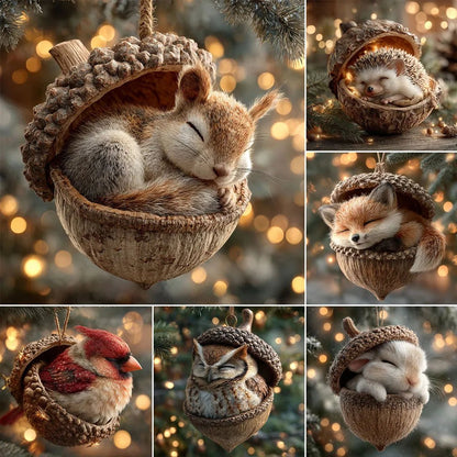 🎁❤️ Forest Animal Acorn Ornaments – Cozy Forest Christmas Ornaments ( 2D )