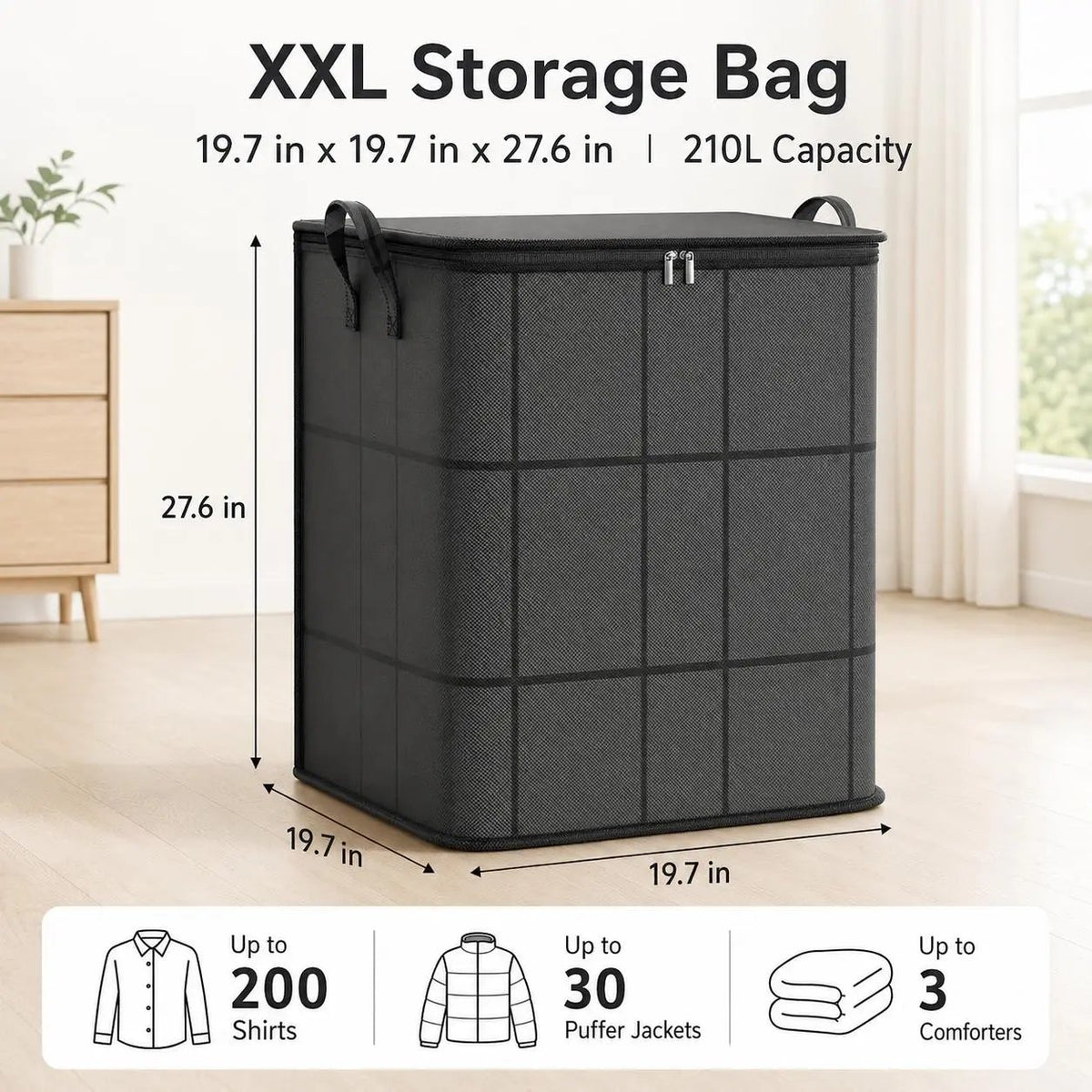 🎁 Large Capacity Zippered Fabric Organizer for Bedding & Clothes