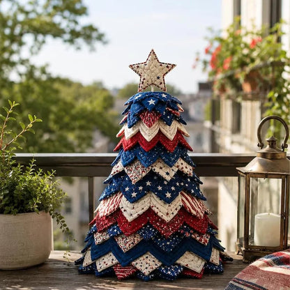 🎄🧵Americana Christmas Tree Quilt Kit – Easy Layered Fabric Holiday Décor for Quilting Lovers