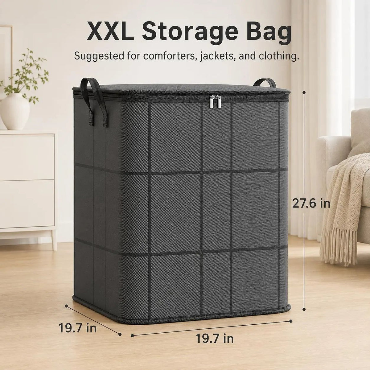 🎁 Large Capacity Zippered Fabric Organizer for Bedding & Clothes