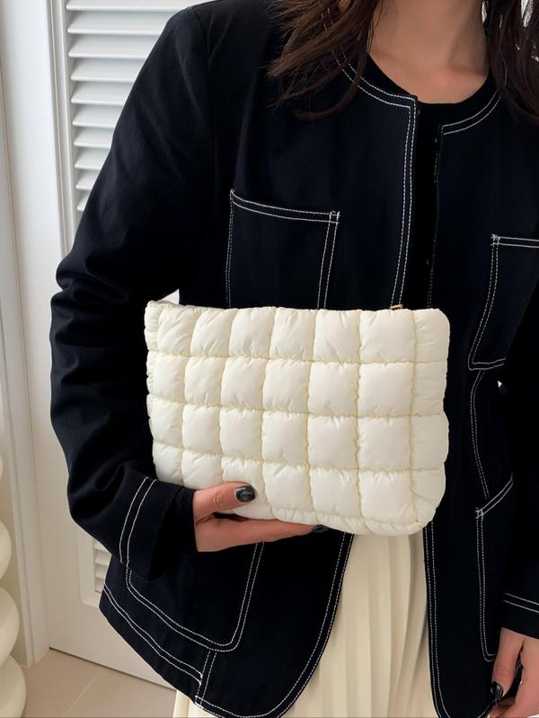 🔥Solid‑Color Puffy Quilted Clutch, Large‑Capacity Everyday Purse