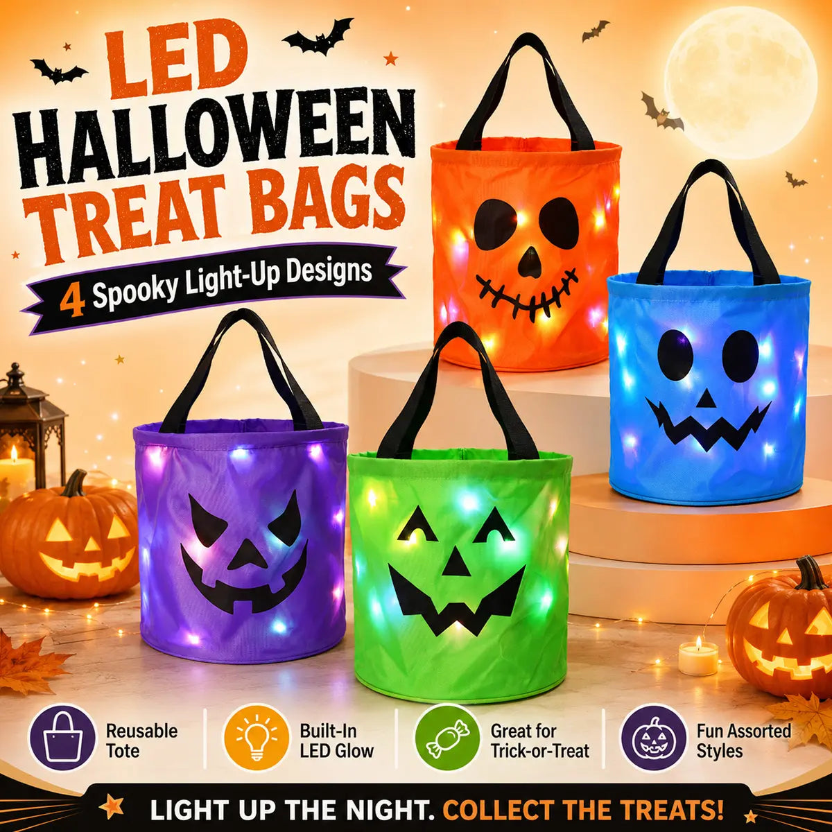 🎃 This Halloween Bag Is Already A Hit! ✨ LED Pumpkin Trick or Treat Bag – The Perfect Glow-Up For Kids 👻