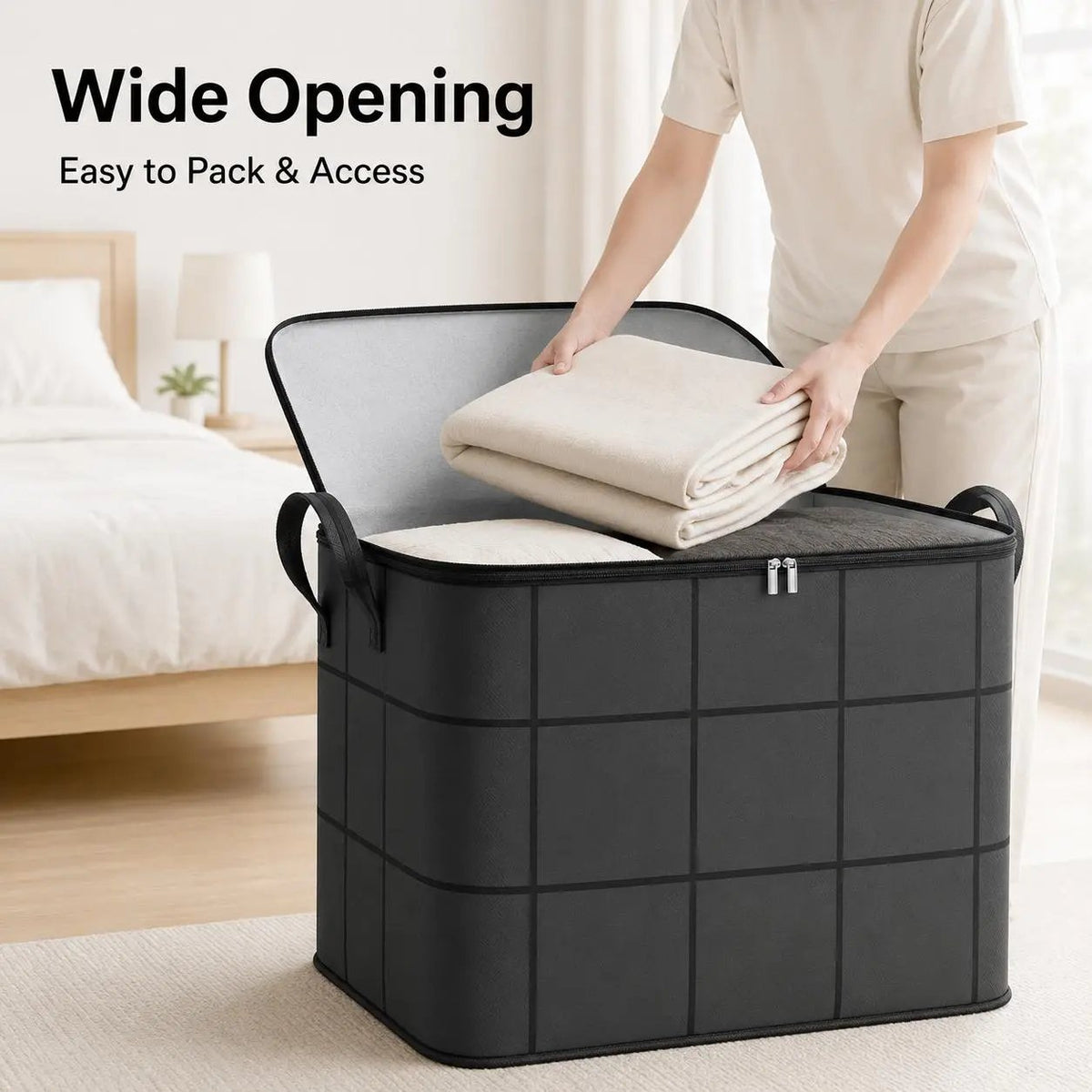 🎁 Large Capacity Zippered Fabric Organizer for Bedding & Clothes