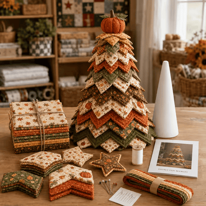 🎄🧵Americana Christmas Tree Quilt Kit – Easy Layered Fabric Holiday Décor for Quilting Lovers