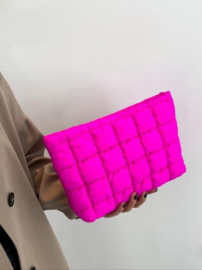 🔥Solid‑Color Puffy Quilted Clutch, Large‑Capacity Everyday Purse