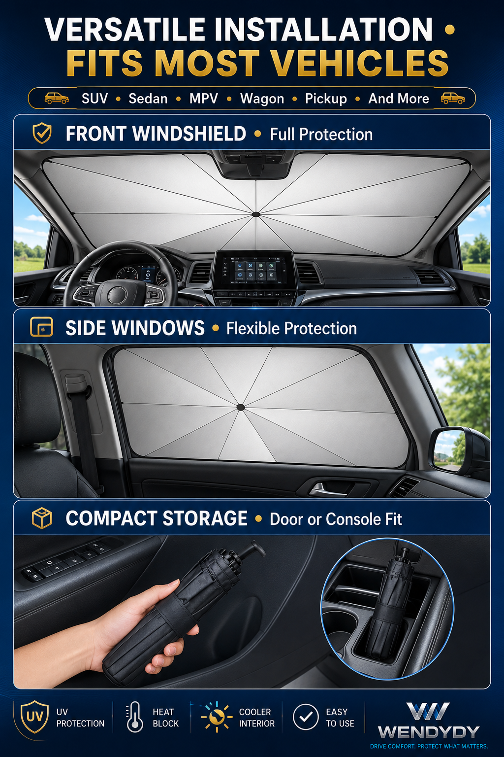 2026 Upgraded Car Windshield Sun Shade Umbrella