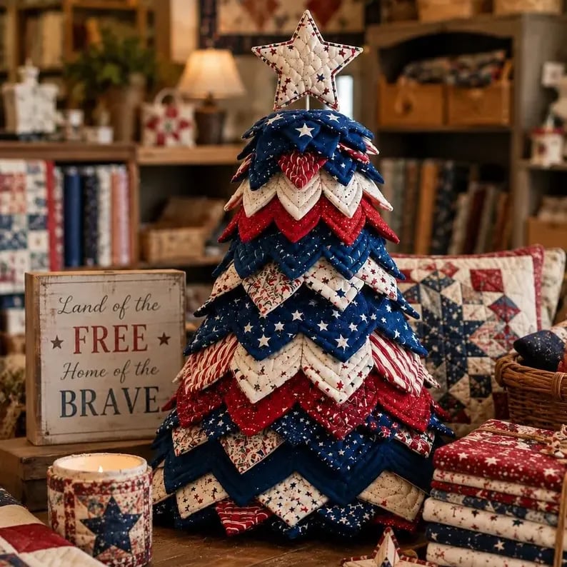 🎄🧵Americana Christmas Tree Quilt Kit – Easy Layered Fabric Holiday Décor for Quilting Lovers