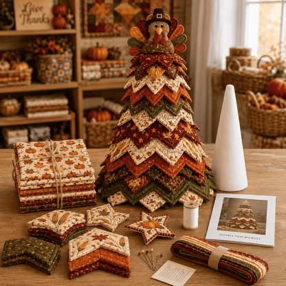 🎄🧵Americana Christmas Tree Quilt Kit – Easy Layered Fabric Holiday Décor for Quilting Lovers