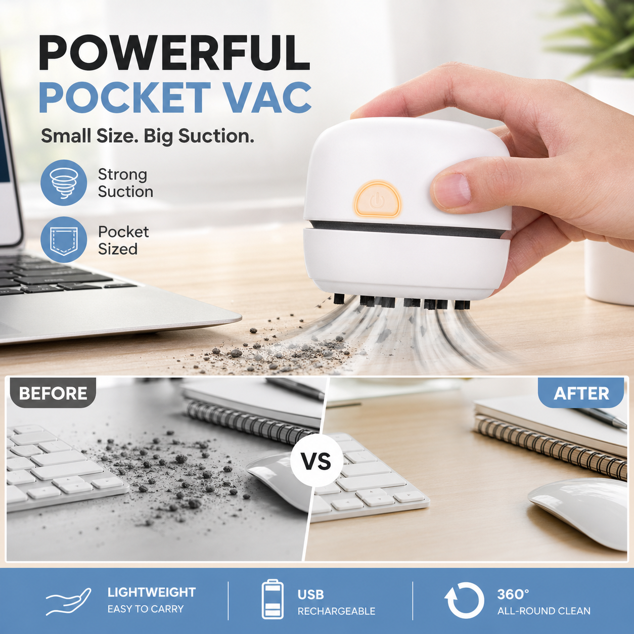 ⏰Portable Mini Desk Vacuum Cleaner
