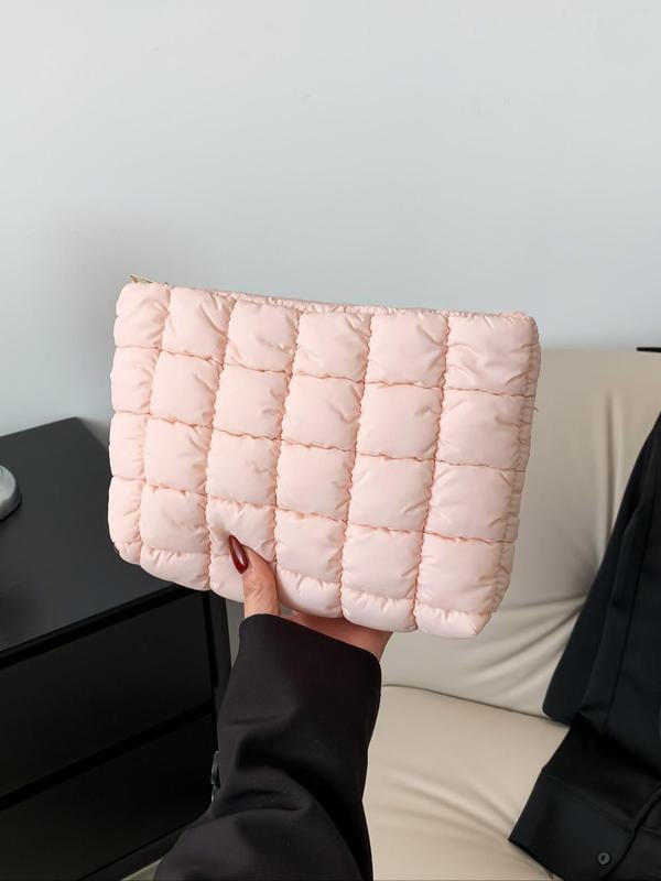🔥Solid‑Color Puffy Quilted Clutch, Large‑Capacity Everyday Purse