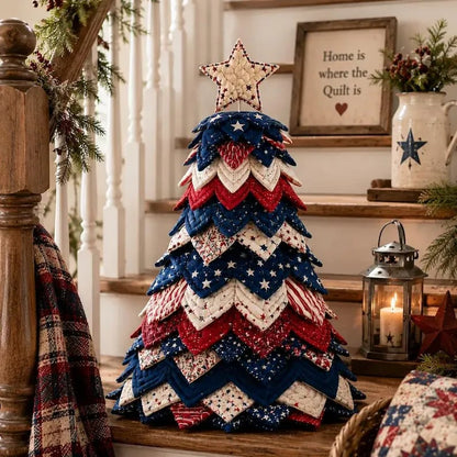 🎄🧵Americana Christmas Tree Quilt Kit – Easy Layered Fabric Holiday Décor for Quilting Lovers